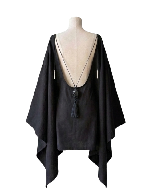 Shinshō Kimono Dress | Cotton 50% Linen 50% | BLACK