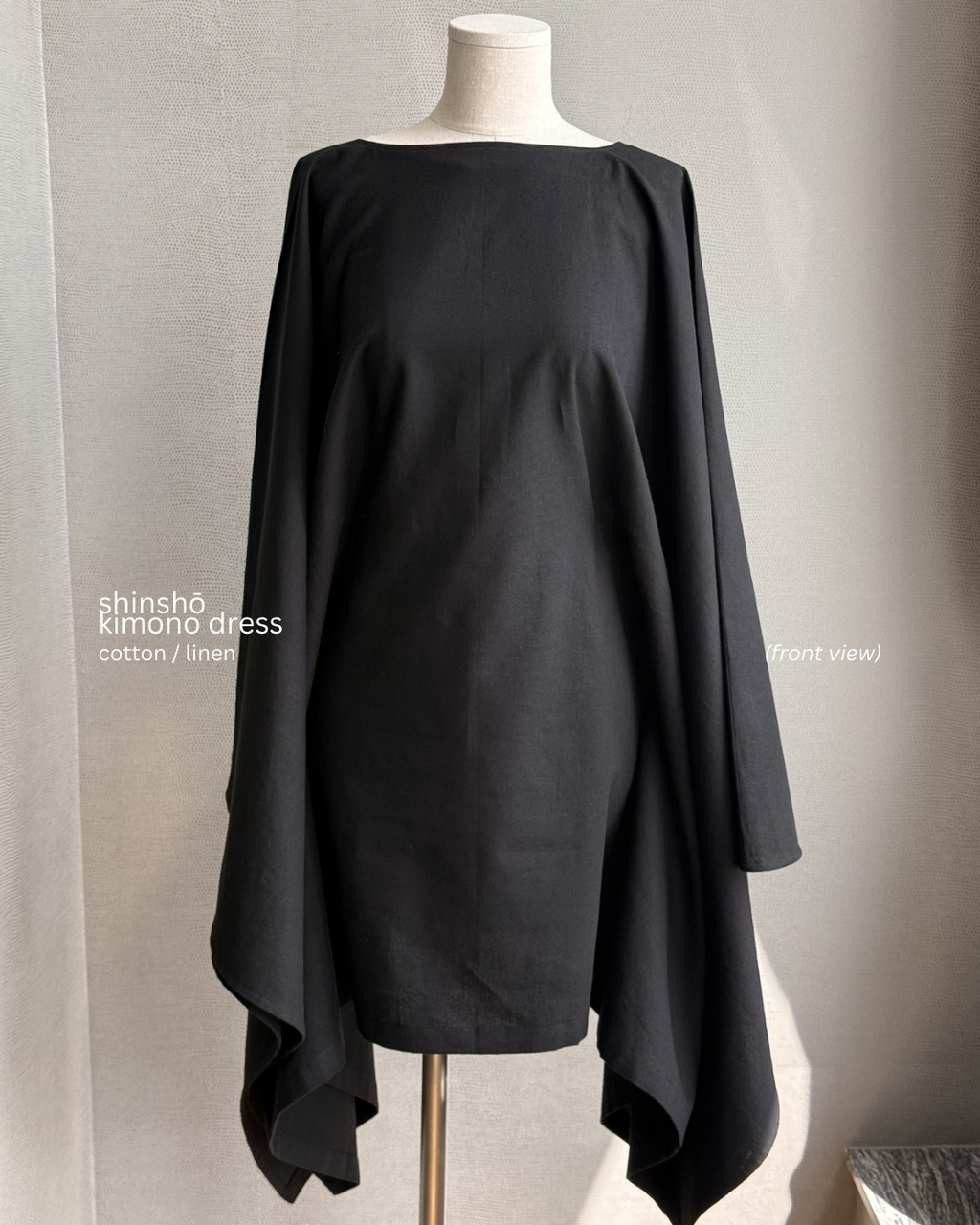 Shinshō Kimono Dress | Cotton 50% Linen 50% | BLACK