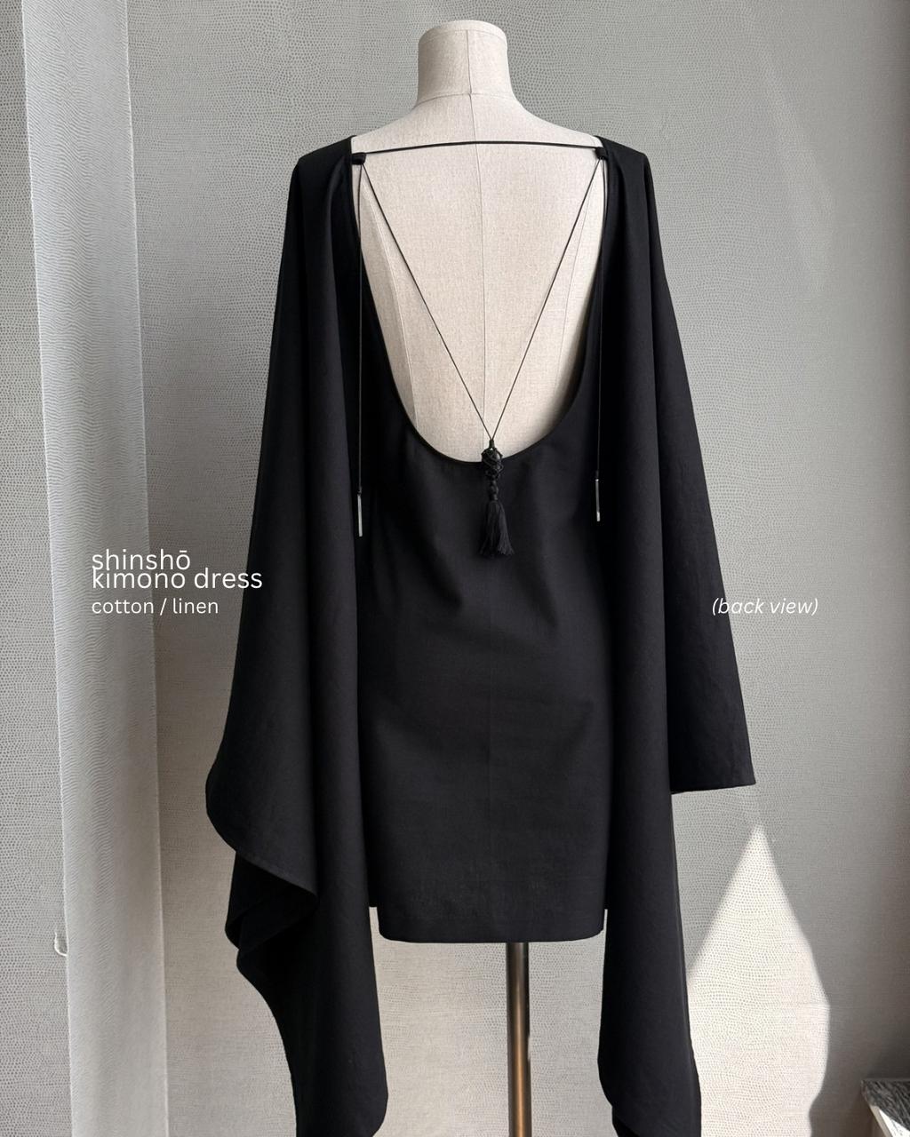 Shinshō Kimono Dress | Cotton 50% Linen 50% | BLACK