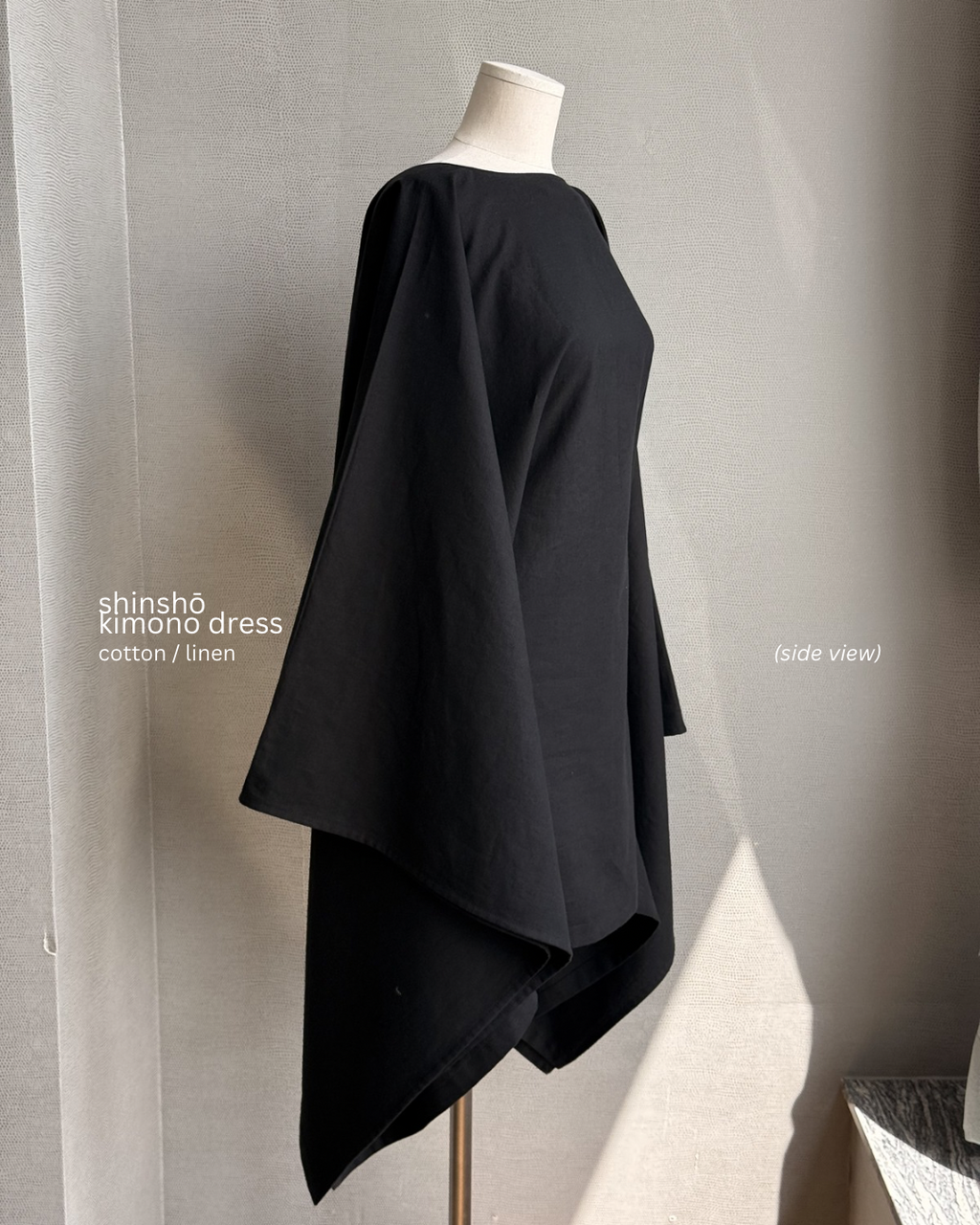Shinshō Kimono Dress | Cotton 50% Linen 50% | BLACK