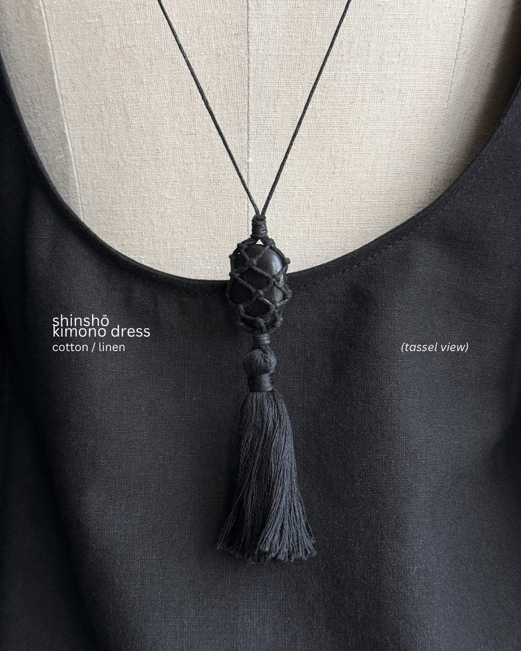 Shinshō Kimono Dress | Cotton 50% Linen 50% | BLACK