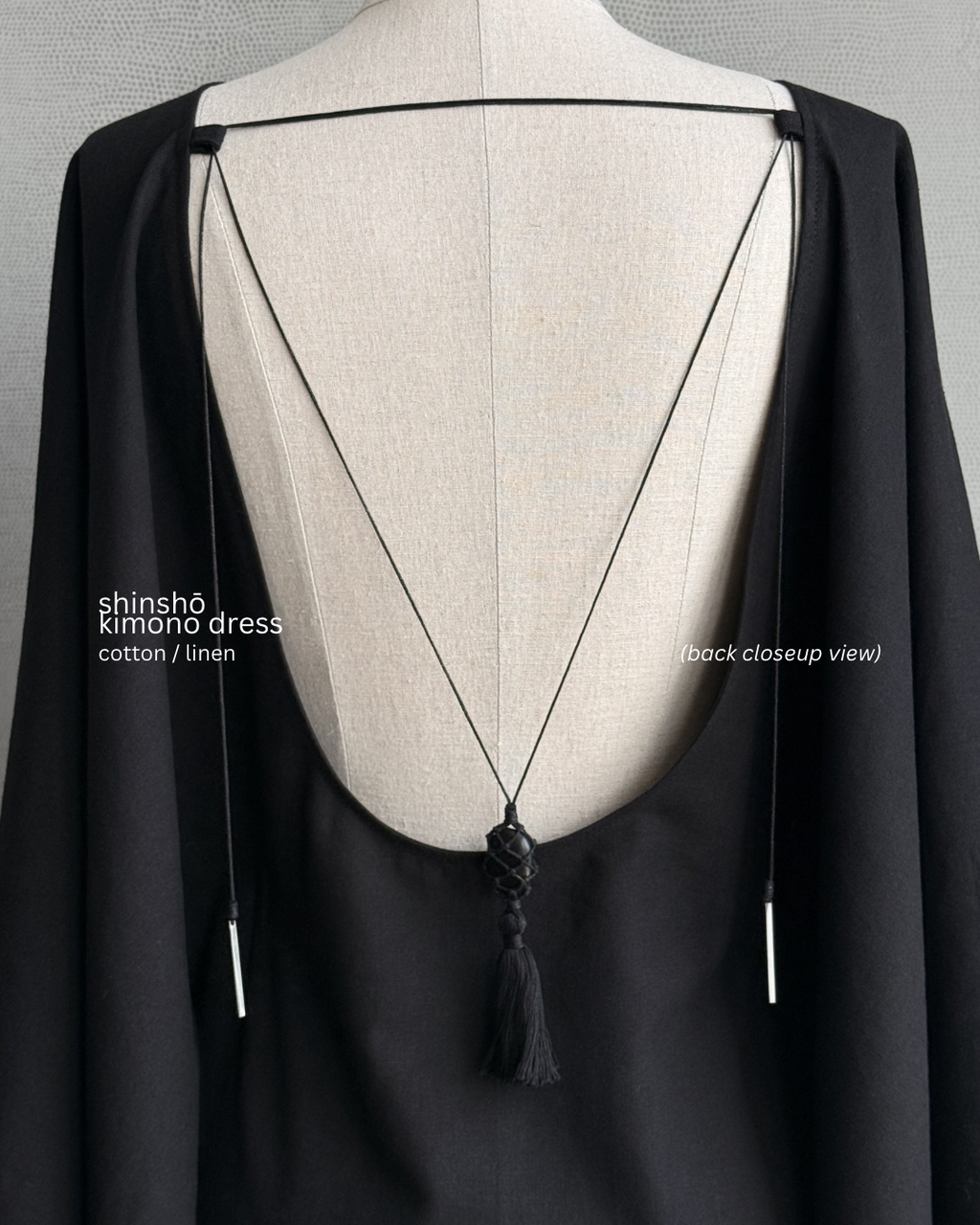 Shinshō Kimono Dress | Cotton 50% Linen 50% | BLACK