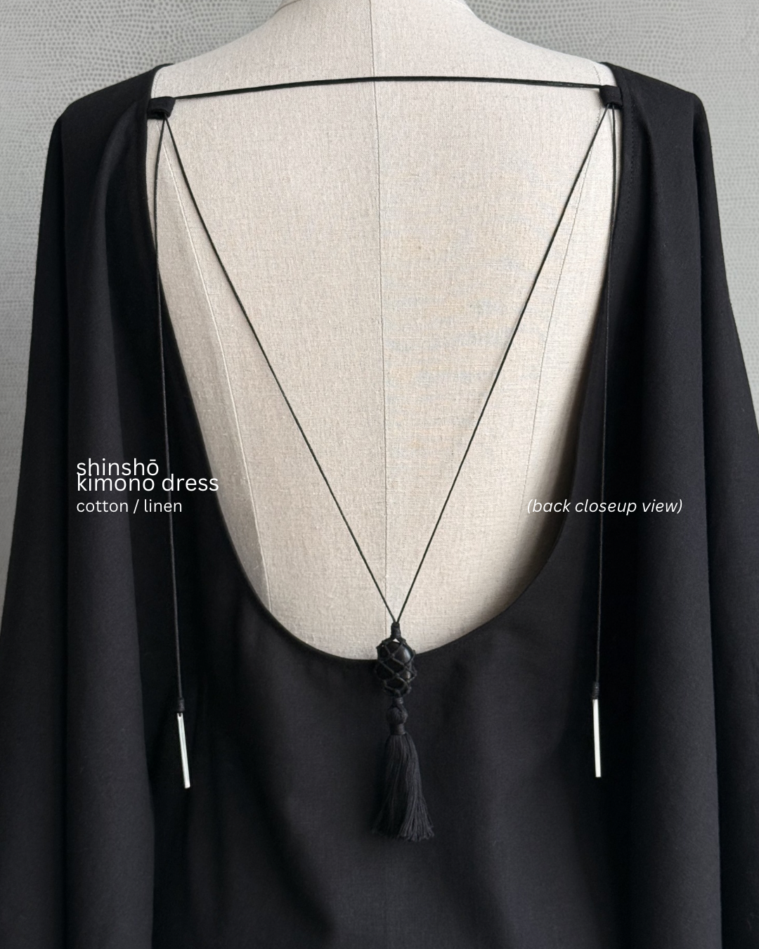 Shinshō Kimono Dress | Cotton 50% Linen 50% | BLACK