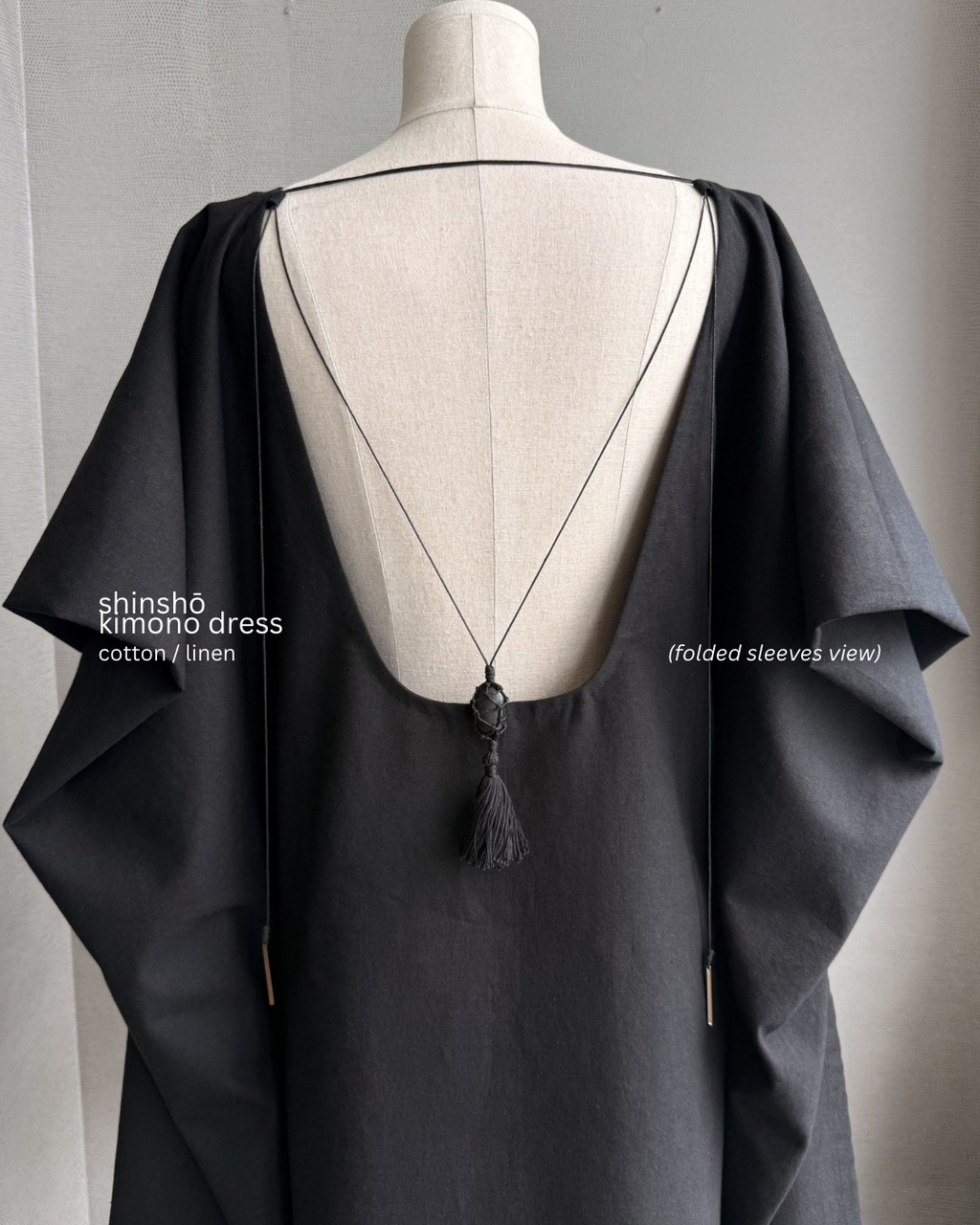Shinshō Kimono Dress | Cotton 50% Linen 50% | BLACK